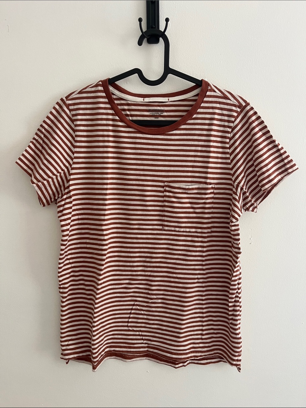 REI Rust and White Striped Short-Sleeve Pocket Tee